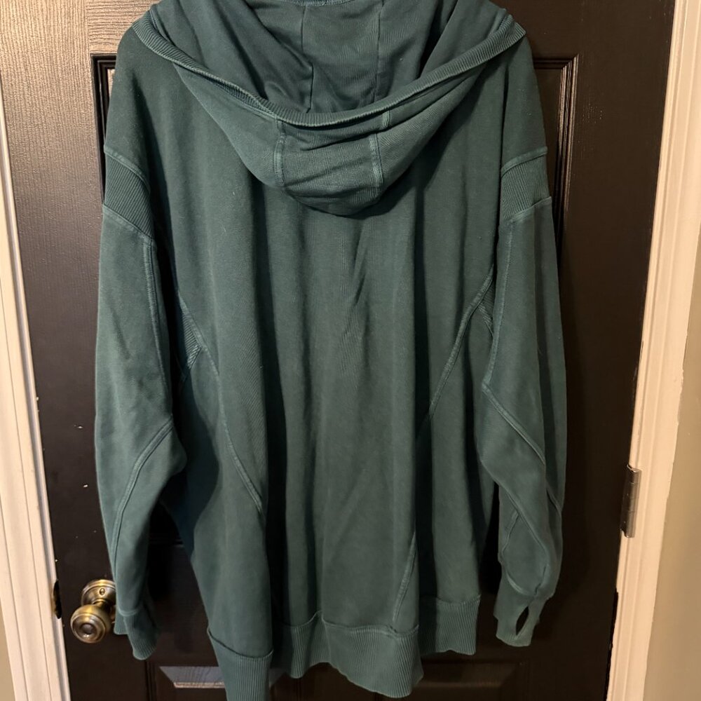 Free People Oversized Sweatshirt Zippered Hoodie Dark Blue Green Small - Picture 6 of 6